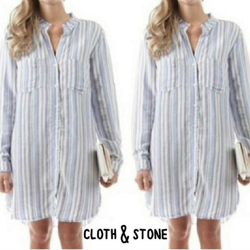 Cloth & Stone Chambray Frayed Hem Shirt Dress
